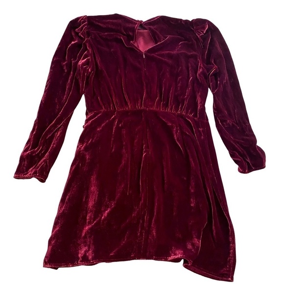 Reformation Dress Evora Velvet Long-Sleeve Keyhole Buttoned Mini Chianti 12 NWT - Picture 7 of 9